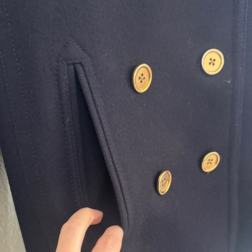 J. Crew Wool & Cashmere Midnight Blue Pea Coat with Gold Buttons Womens Size 4 - Picture 3 of 10
